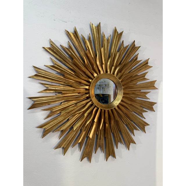 1970s Vintage Italian Sunburst Gilded Wall Mirror For Sale - Image 4 of 6