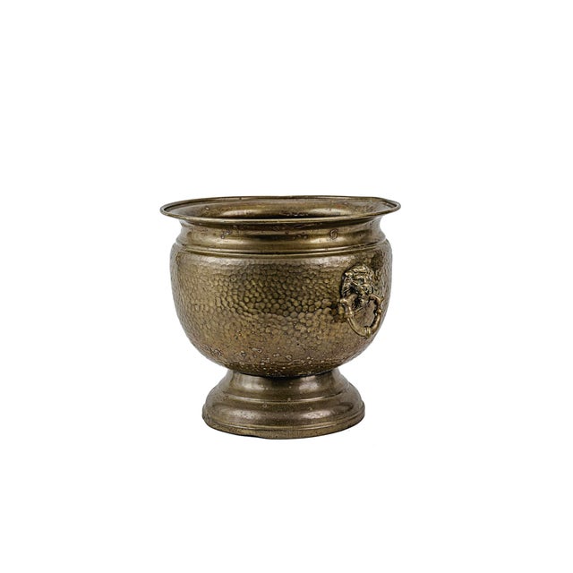 Victorian Vintage Hammered Brass Hollywood Regency Cachepot Planter For Sale - Image 3 of 13