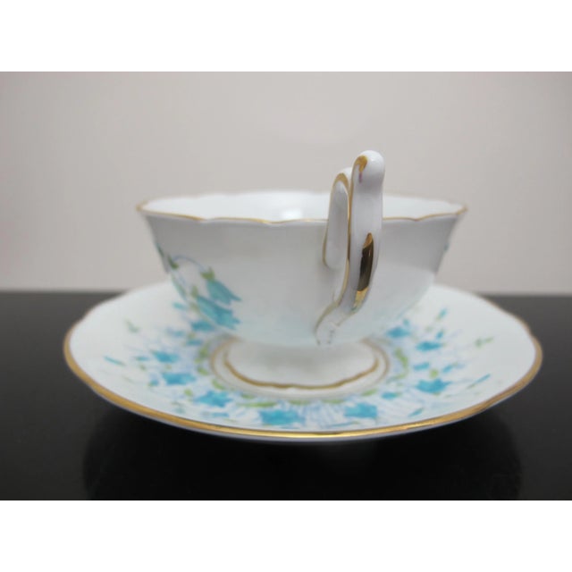 Coalport Porcelain Coalport Vintage Blue Flower Harebell Bone China Tea Cup & Saucer Set For Sale - Image 4 of 7