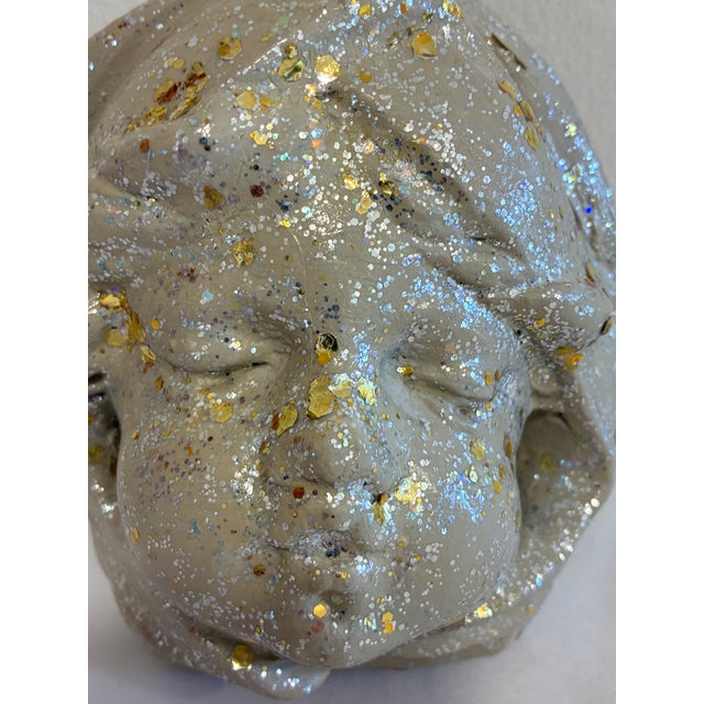Mid 20th Century Vintage Chalkware Sleeping Child Wall Plaque With Glitter Accents For Sale - Image 5 of 8
