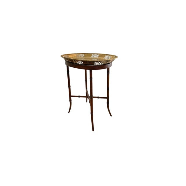 Hollywood Regency Late 20th Century Maitland-Smith Bamboo-Design Side Table With Brass Tray For Sale - Image 3 of 9