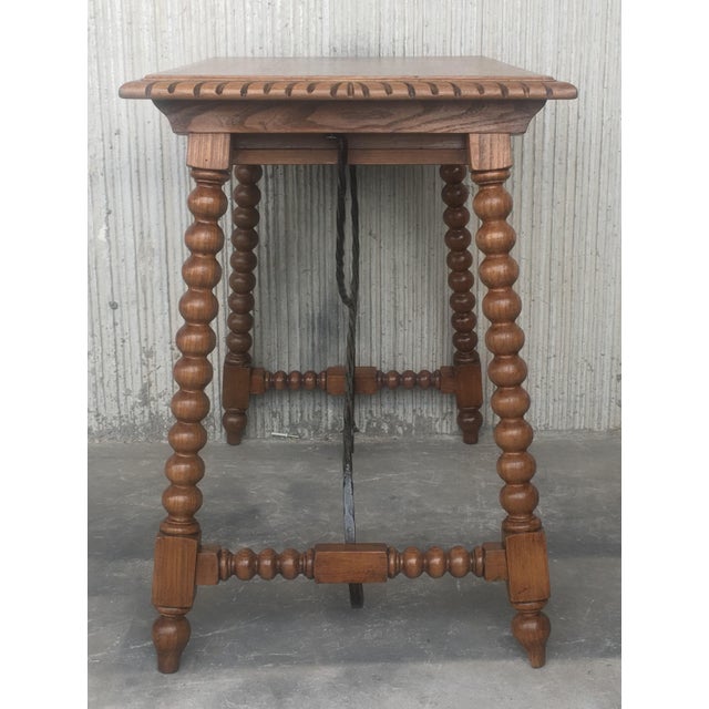 19th Century Spanish Farm Table with Iron Stretchers, Hand Carved Top and Drawer For Sale - Image 11 of 18