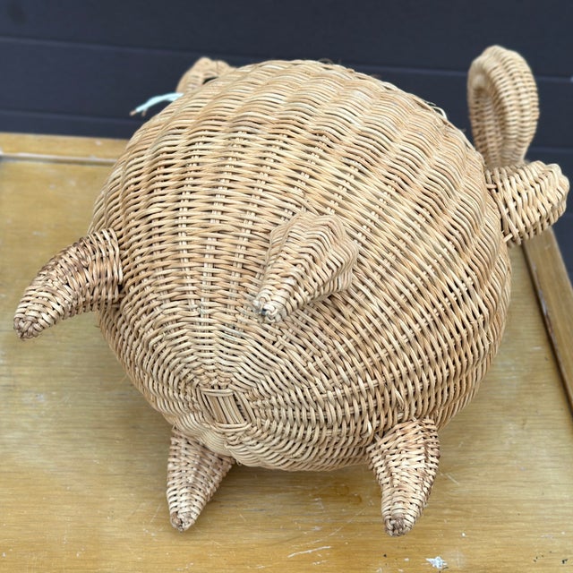 Mid-Century Whimsical Natural Woven Wicker Rattan Cat Shaped Basket or Planter For Sale - Image 9 of 11