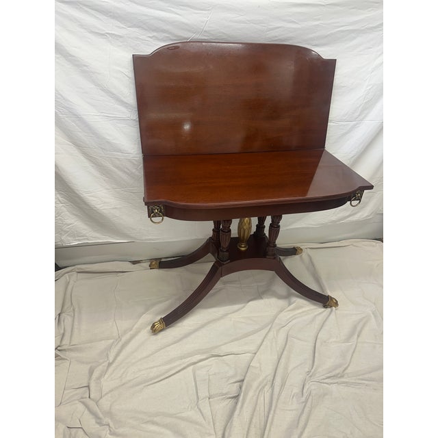 Brass Vintage Baker Mahogany Drop-Leaf Pedestal Desk Console Table" For Sale - Image 8 of 8
