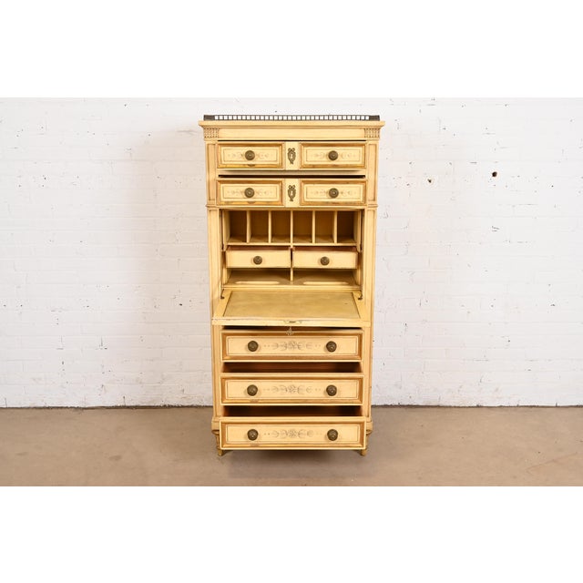 1980s Karges French Regency Louis XVI Cream Lacquered Hand Painted Secrétaire á Abattant For Sale - Image 5 of 12