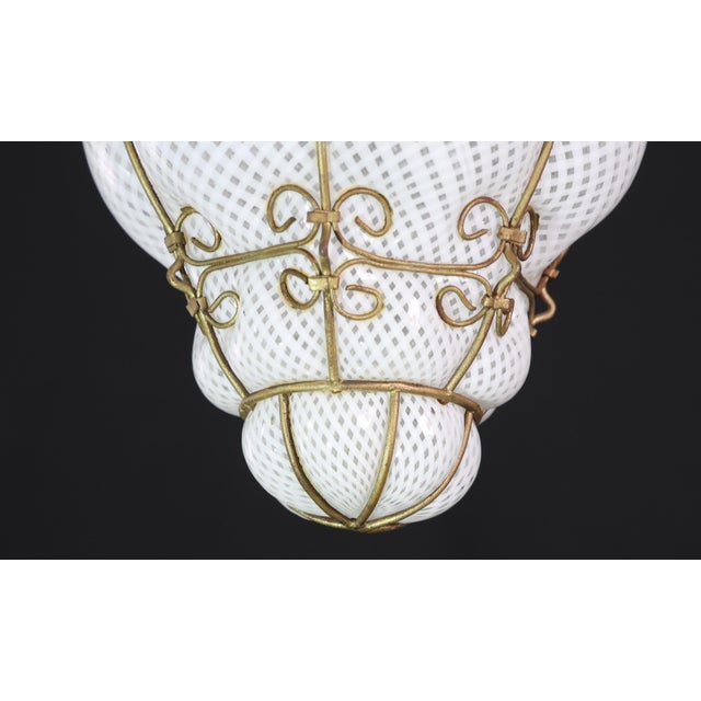 Amazing Venetian Lantern in Murano Reticello Glass, 1950s For Sale - Image 9 of 11