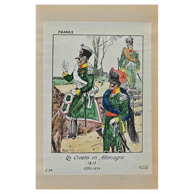Herbert Knotel, Le Croates en Allemagne (French Army), Original Ink & Watercolor Drawing, 1940s For Sale