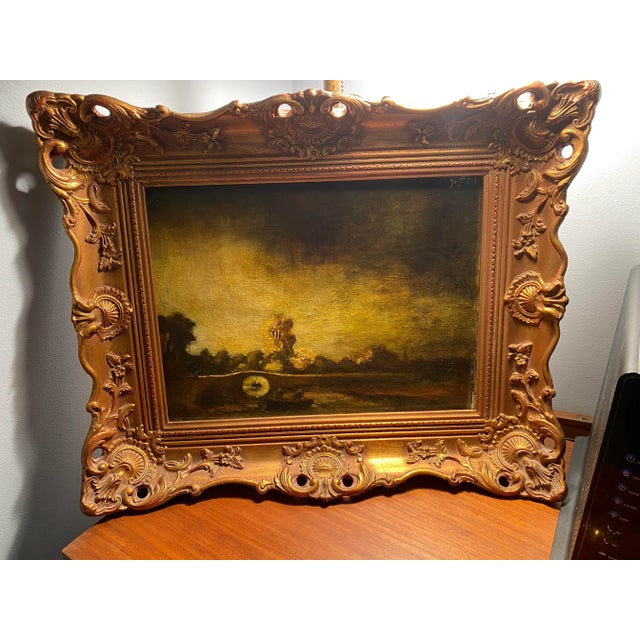 Burnt Umber Antique Boat Watermen Oil Painting 19th Century For Sale - Image 8 of 8