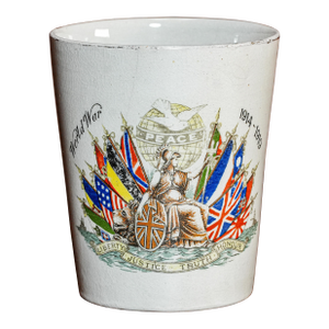 Commemorative Antique English World War I Patriotic Porcelain Beaker Cup Militaria Flags