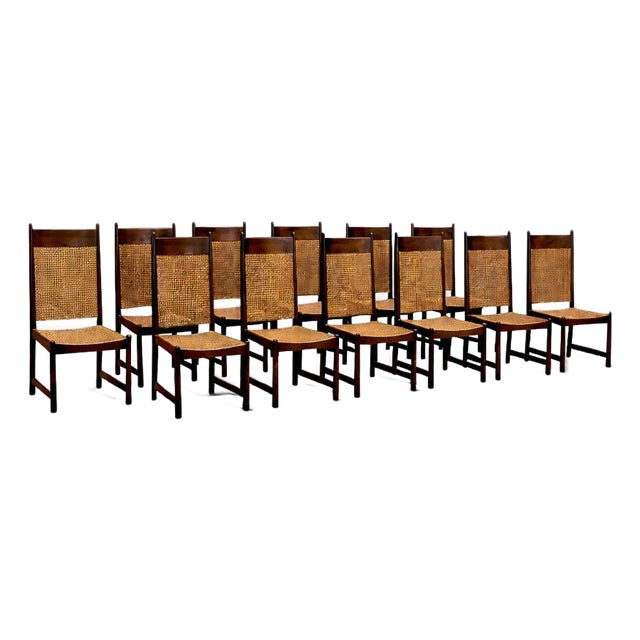 Set of 12 Brazilian Modern Dining Chairs in Rosewood & Caning by Fatima, 1960s Lot 606A For Sale