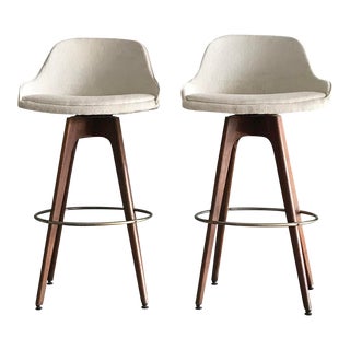 John Yellen Mid Century Modern Walnut Barstools - A Pair For Sale