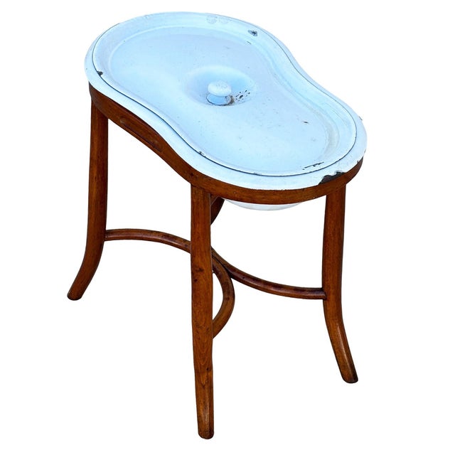 Late 19th Century French Style Bentwood Oak Bidet Stand W/ Bowl & Lid Attributed to Thonet For Sale - Image 5 of 7