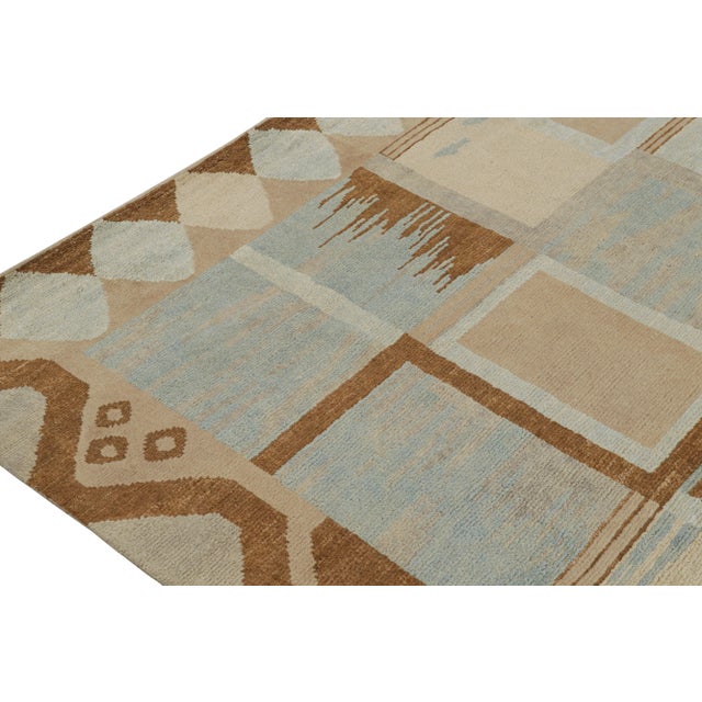 Rug & Kilim’s Scandinavian Style Rug in Blue & Brown Geometric Patterns For Sale In New York - Image 6 of 8