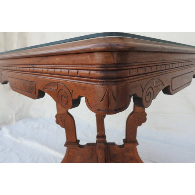 Victorian 19th Century Victorian Eastlake Burled Walnut Table With Glass Top For Sale - Image 3 of 13