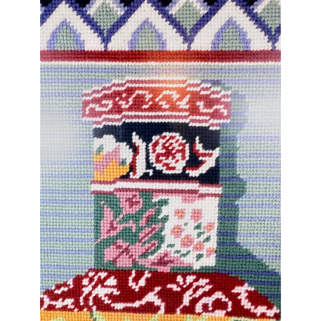 Chinoiserie Vintage Framed Chinoiserie Hand Made Needlepoint Asian Vase Wall Art For Sale - Image 3 of 5
