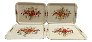 Set of Four Cottage Chic Large Floral Trays