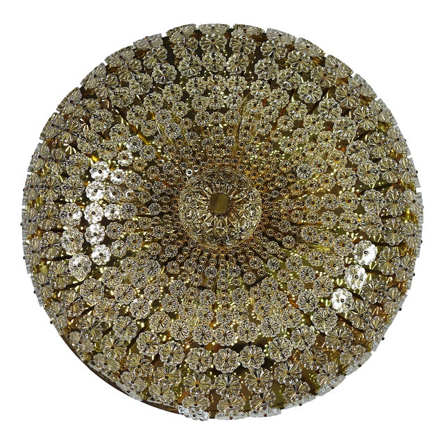 Austrian Crystal Flowers Ceiling Lamp by H. Richter, 1950s For Sale