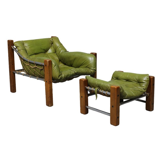 Set of Leather Chair and Ottoman by Jean Gillon, 1970s For Sale