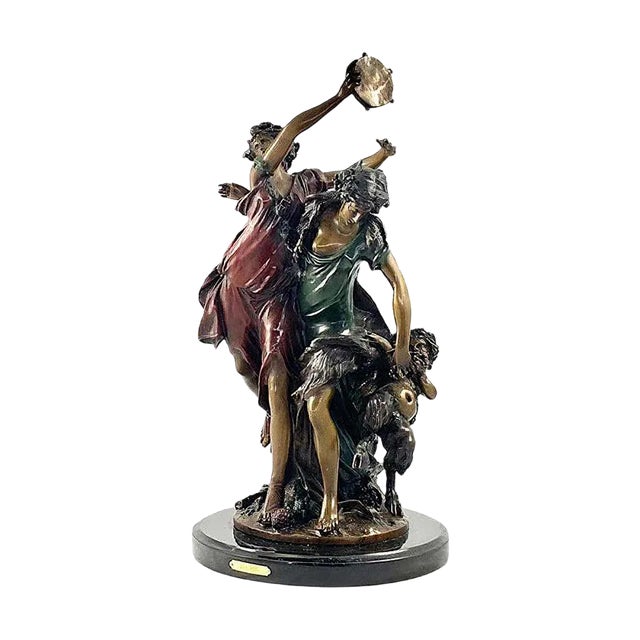 Large 20th Century French Bronze of Dancing Figures with Tambourine For Sale