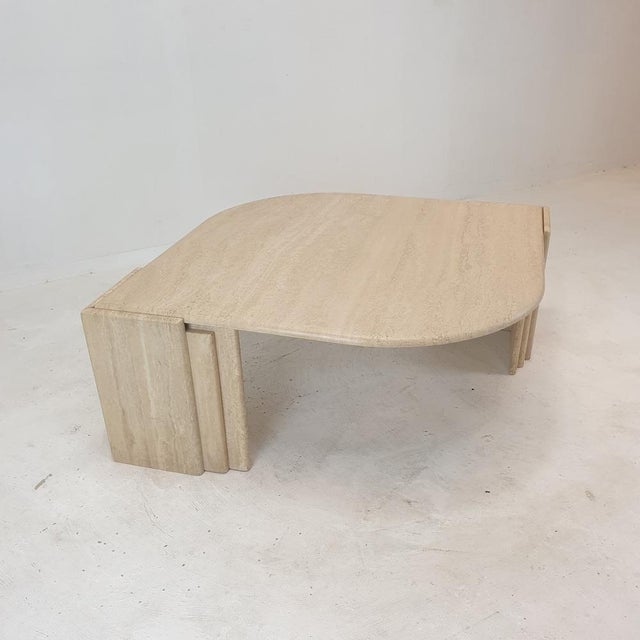 Italian Oval Coffee Table in Travertine, 1980s For Sale - Image 13 of 18