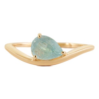 Natural 1ct Paraiba Tourmaline Soltaire Ring Size 6.5 Wave Band in 18k Solid Gold For Sale