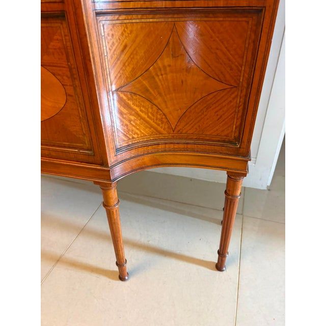Antique Victorian Satinwood Inlaid Bow Front Display Cabinet, 1890 For Sale - Image 16 of 18