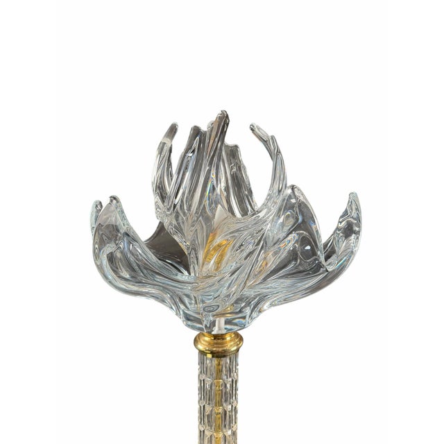 Vintage Mid-Century Modern Dresden Cut Crystal Floor Lamp With Flame Motif Shade For Sale - Image 4 of 12