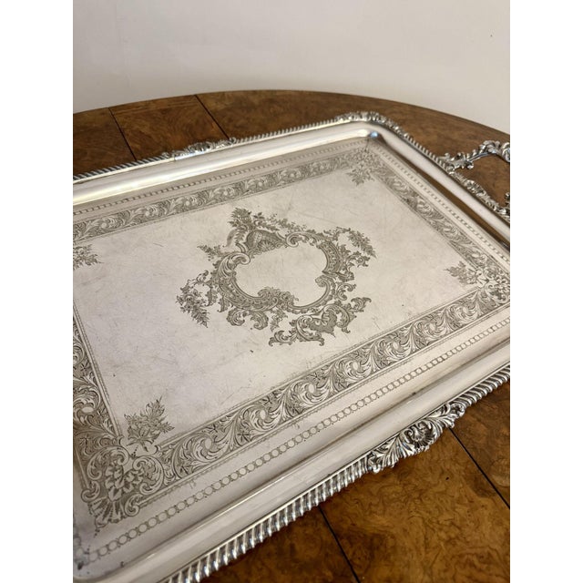 Large Antique Edwardian Silver Plated Tray, 1900 For Sale - Image 4 of 6