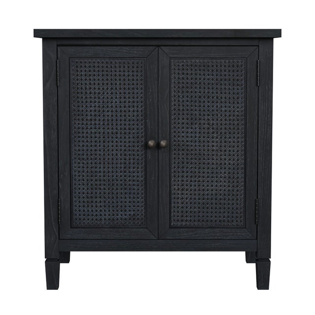 Spritely Home Accent Furniture Flagstaff 30 in. W Rectangular Wood 2 Door Cane Accent Storage Cabinet, Black Cane For Sale - Image 4 of 8