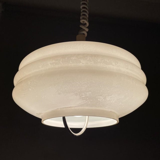 Mid-Century Modern Mid-Century Modern White Glass Pull Down Dining Room Pendant Lamp, 1970s For Sale - Image 3 of 11