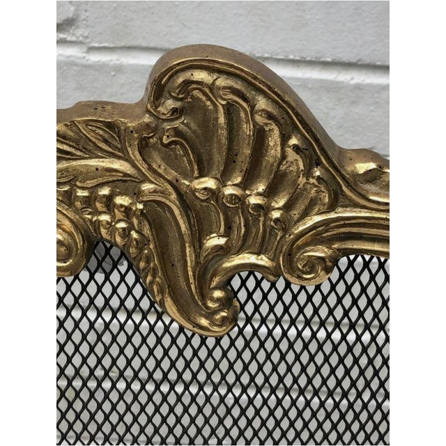 19th Century Vintage French Provincial Style Brass Fireplace Screen Bird Design 39" W X 29" H For Sale - Image 5 of 7