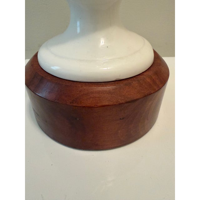 Vintage 1960s Italian White Glazed Ceramic Neoclassical Bust on Wood Base For Sale In Chicago - Image 6 of 8