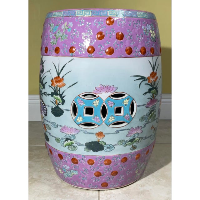 1960s Vintage 1960s Mid-Century Chinese Famille Rose Pink Ceramic Garden Stool For Sale - Image 5 of 11