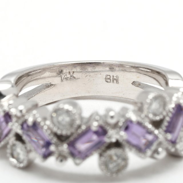 Early 21st Century 1ctw Pink Sapphire & Diamond Band, 14k White Gold, Ring Size 6 For Sale - Image 5 of 5