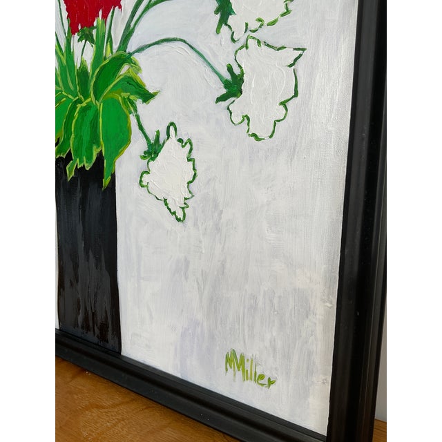 White Flowers in Black Vase Original Painting For Sale - Image 4 of 5