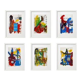 Set of 6 - Framed Abstract Acrylic Paintings 'The Physics' #1 by Diane Grant For Sale