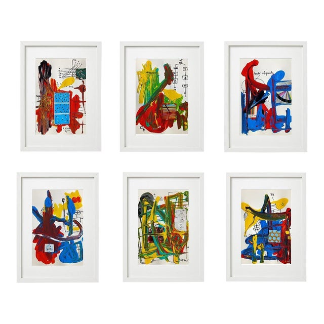 Set of 6 - Framed Abstract Acrylic Paintings 'The Physics' #1 by Diane Grant For Sale