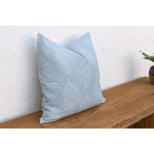 Coastal Powder Blue Jaipur Blockprint Linen Pillow Cover For Sale - Image 3 of 7