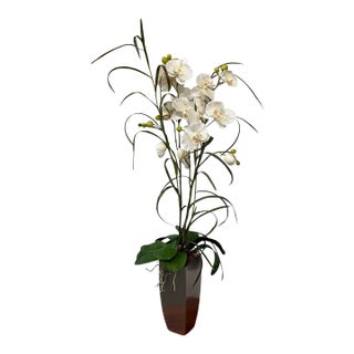 Silk Flower Arrangement of Orchids in Vase For Sale