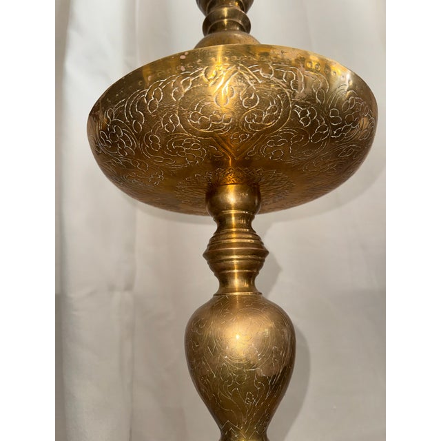 Hollywood Regency Large 39" Vintage Moroccan Brass Floor Candlesticks - A Pair For Sale - Image 3 of 8