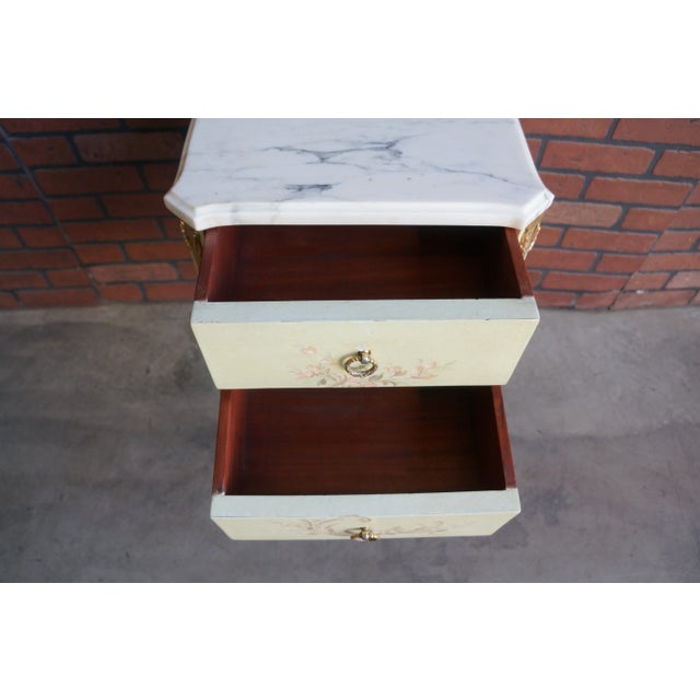Antique Hand Painted Marble Top French Provincial Nightstand For Sale - Image 4 of 10