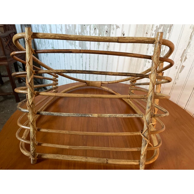 Mid 20th Century MCM Oval Round Bamboo/Rattan Magazine Holder Rack For Sale - Image 10 of 12