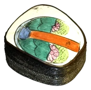 Chinese Silverplate Hand-Painted Ceramic Trinket Box