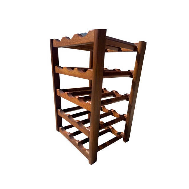 Vintage Mid Century Modern Solid Walnut Wine Rack 15 Bottle For Sale - Image 4 of 8