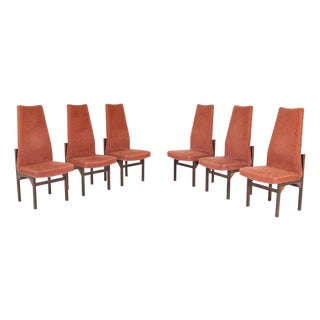 Teak and Red Bouclé Chairs, 1960s, Set of 6 For Sale
