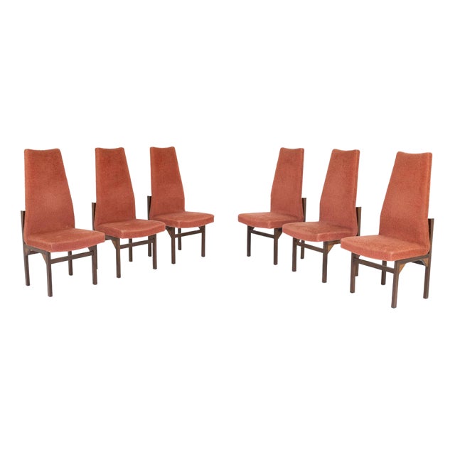 Teak and Red Bouclé Chairs, 1960s, Set of 6 For Sale
