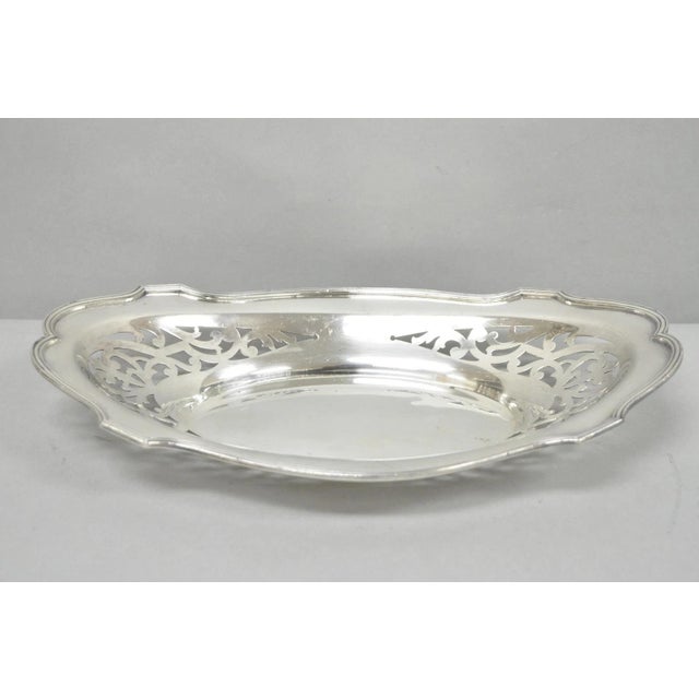 Antique Victorian Silver Plated Oval Reticulated Trinket Dish Tray by L.B.S. Co. Circa Early 20th Century. Measurements:...