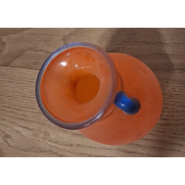 Vintage Franco Moretti Murano Scavo Glass Vase Signed Orange Blue Amphora 1980s Italy Material: Art Glass Technique: Scavo...