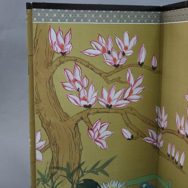 Chinese Floral Decorated and Ebonized Folding Table Screen 20thC For Sale - Image 6 of 15