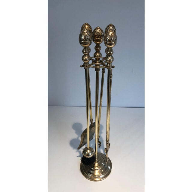 Set of 5, 1970s Neoclassical brass pineapple fireplace tools in the style of Maison Baguès For Sale - Image 11 of 12